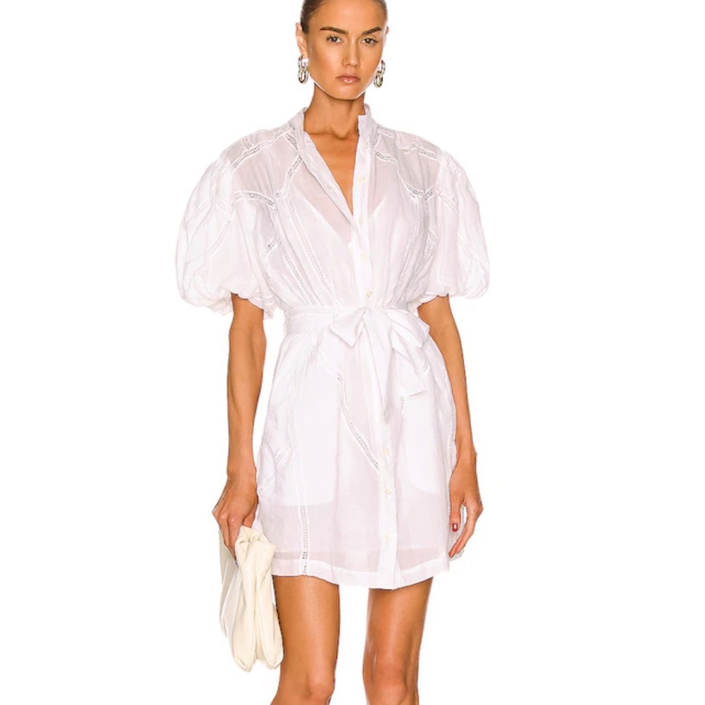 Frame white ramie shirt dress with tie belt